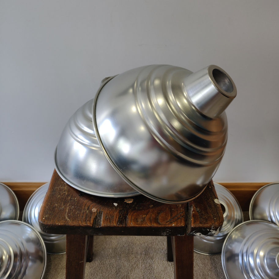 Vintage set of 12 aluminium light lamp shades industrial look