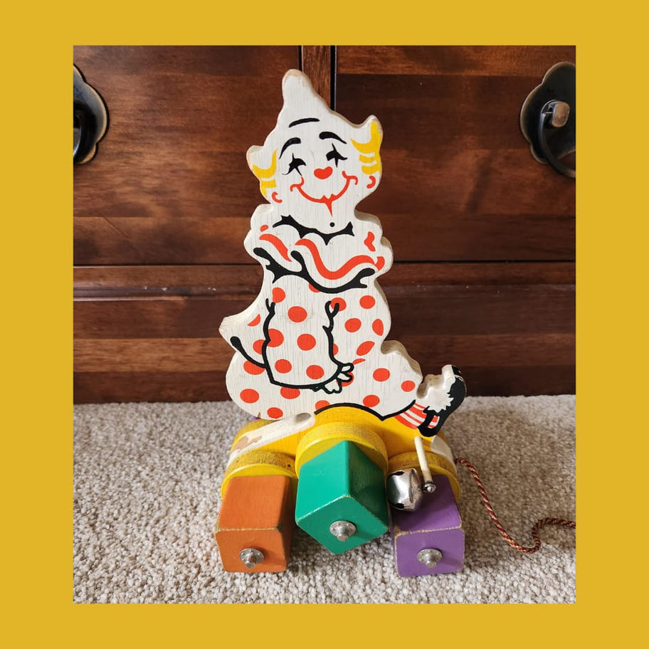 clown wooden pull toy