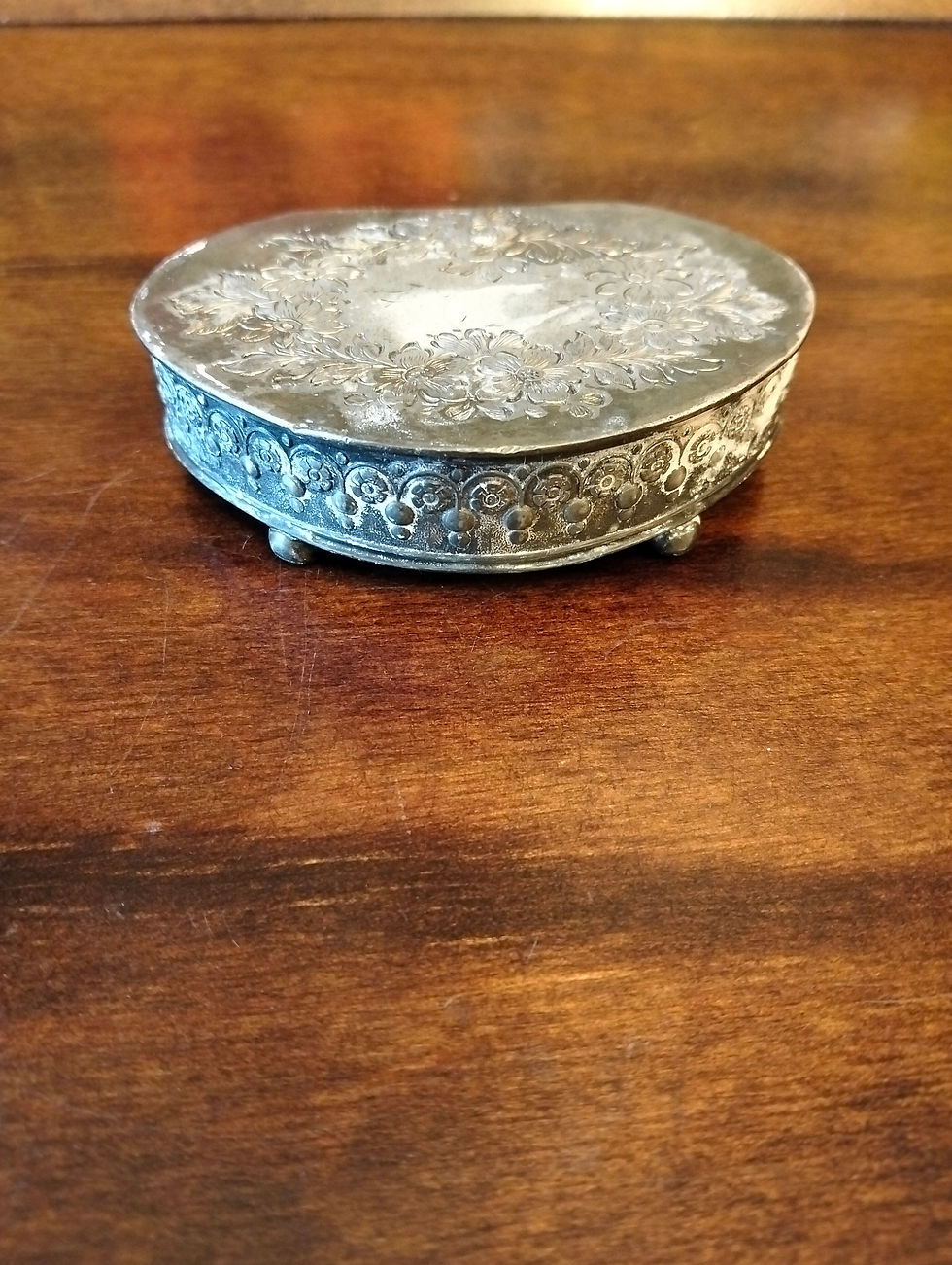 Vintage Silver-Plated Trinket Box by Walter Oxley Ltd, Sheffield – Floral Oval