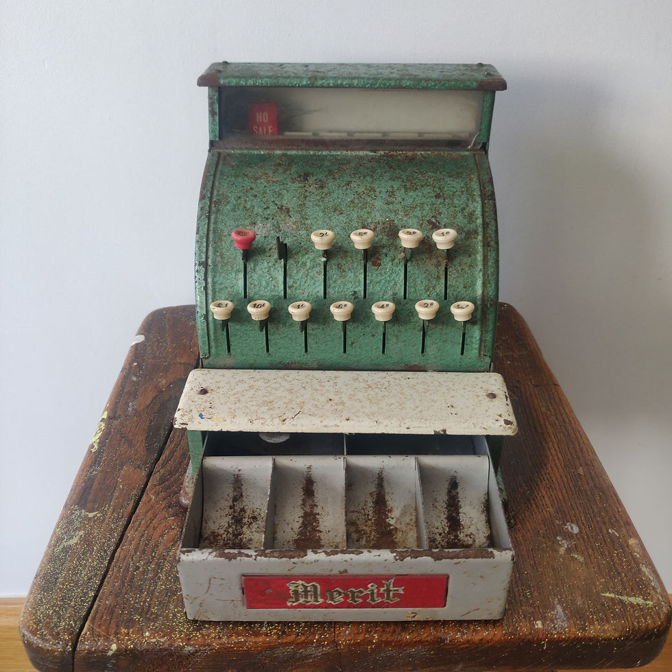 Thumbnail: Vintage merit metal toy cash register makes a lovely cha ching sound !!