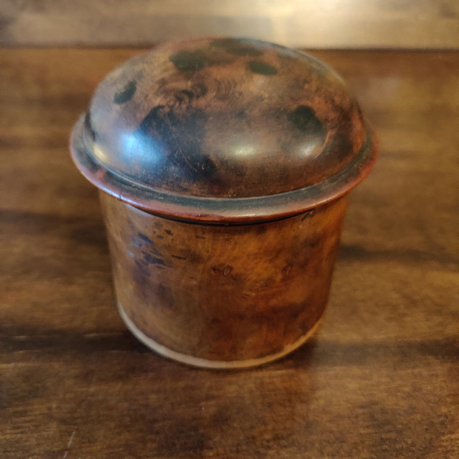 Antique Victorian late 19th century wooden tea caddy or spice jar fruit wood