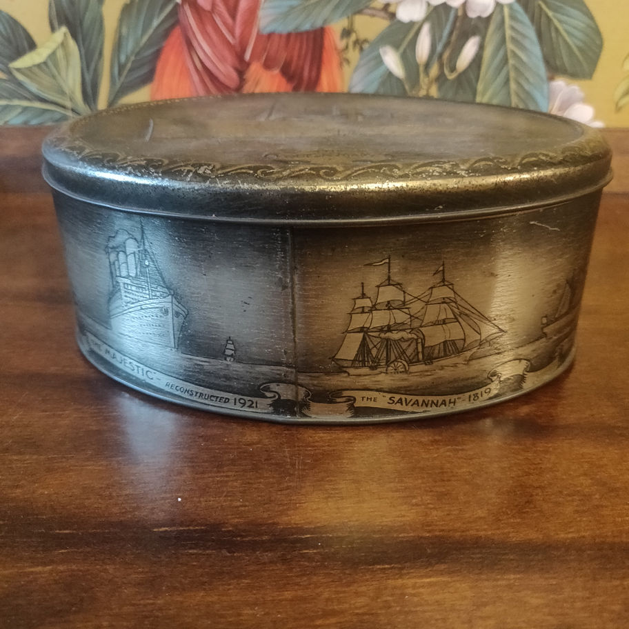 Vintage mid century Benson toffee tin featuring the queen Mary and other ships