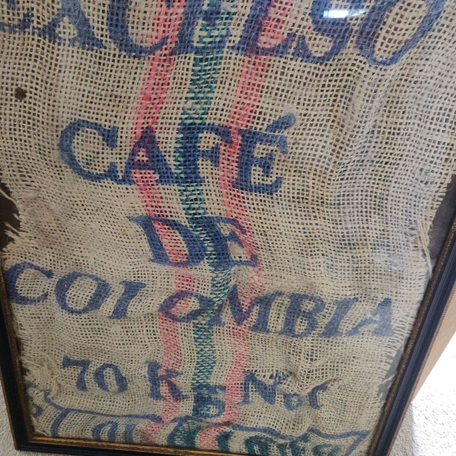 Vintage Hessian coffee sack in a antique frame