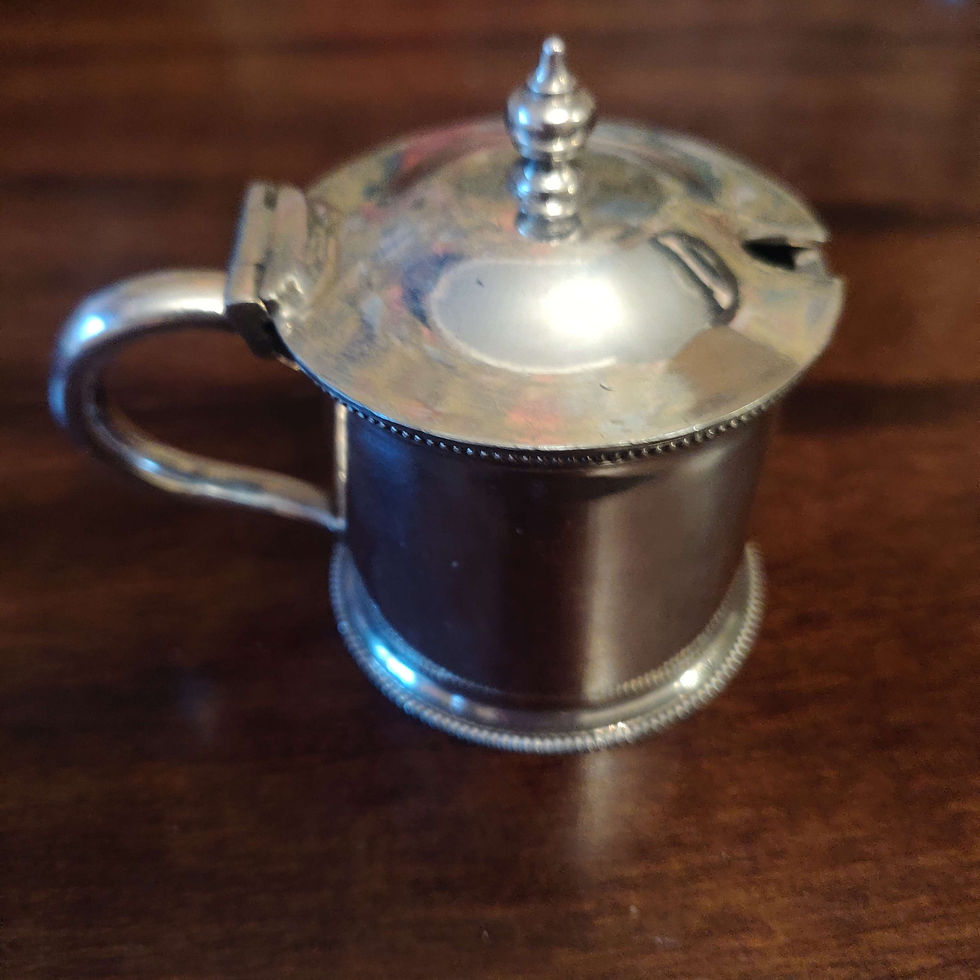 Vintage silver plate mustard pot with blue cobalt liner
