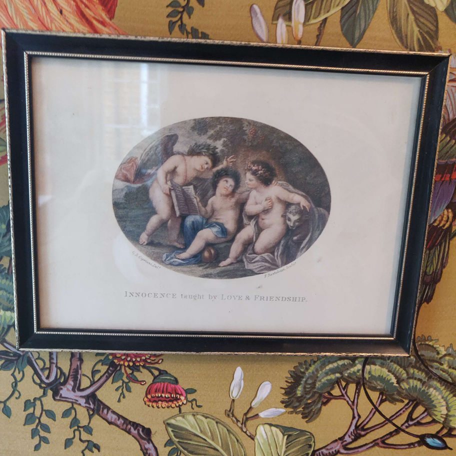 Antique print in period frame of innocence taught by Francesco Bartolozzi