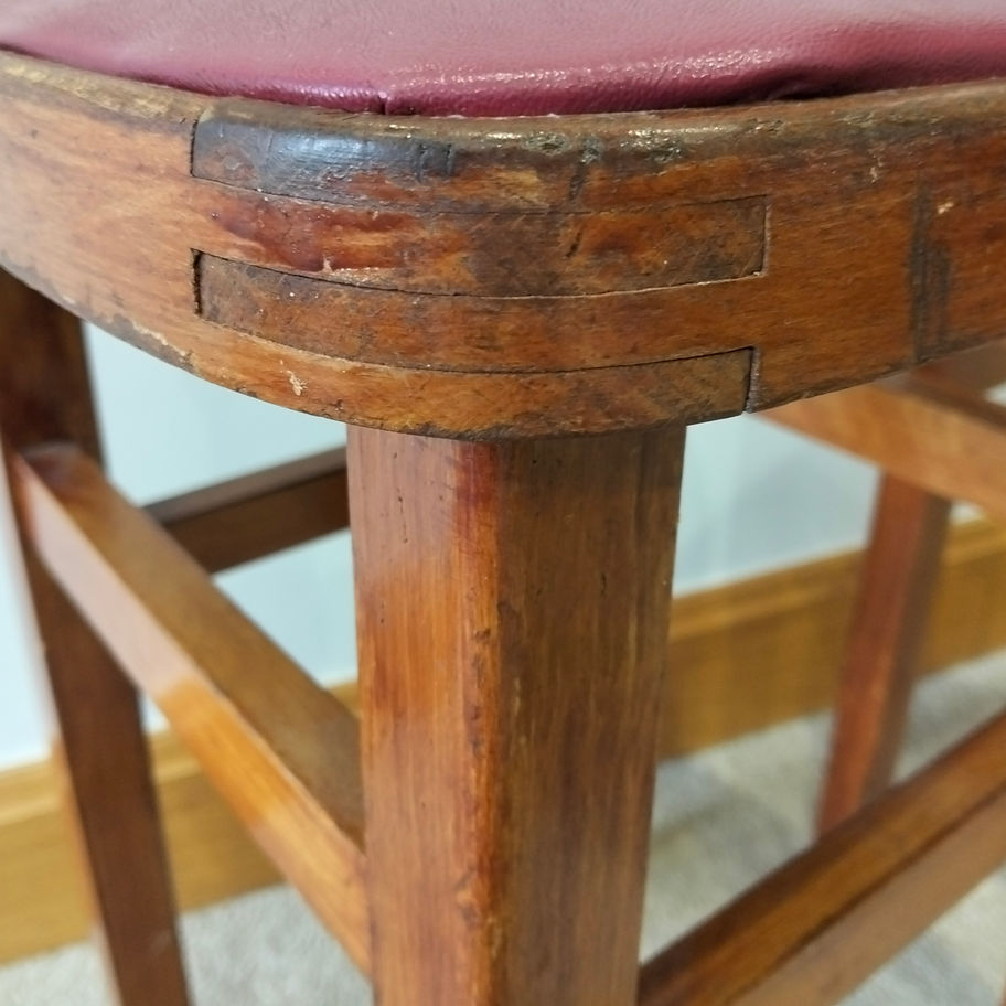 Vintage Wooden Stools with Red Upholstered Seats – Mid-Century Utility Charm