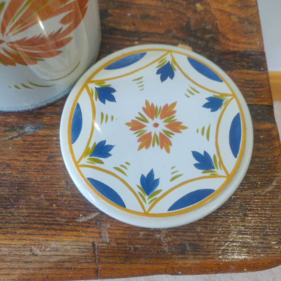 Vintage French massilly Herriot Quimper highly decorated biscuit tin