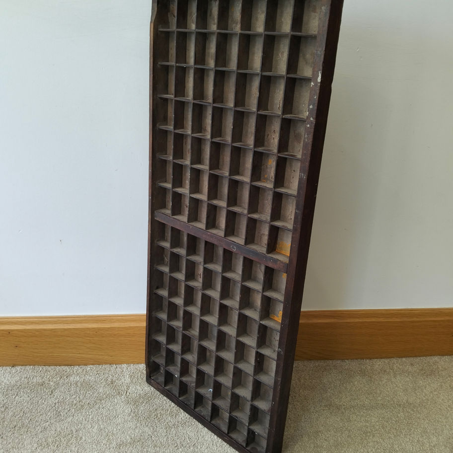 Vintage Wooden Printer’s Type Case / Letterpress Display Tray 98 compartments