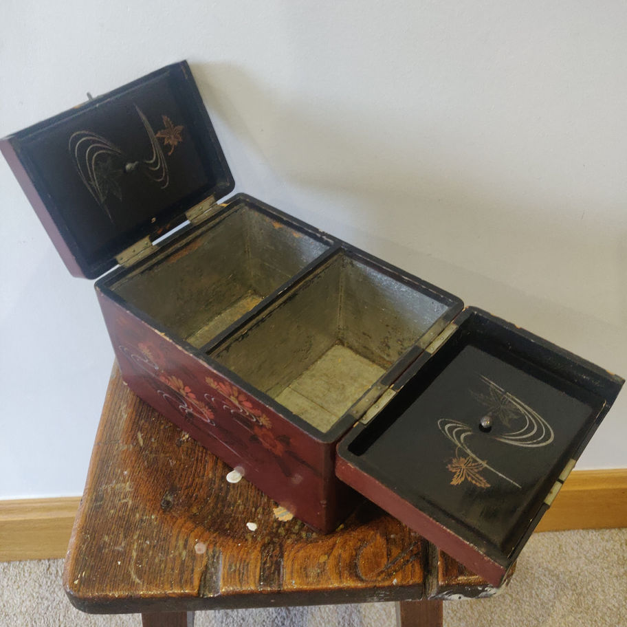 Vintage May be older Chinese laquered tea caddy with rare original key