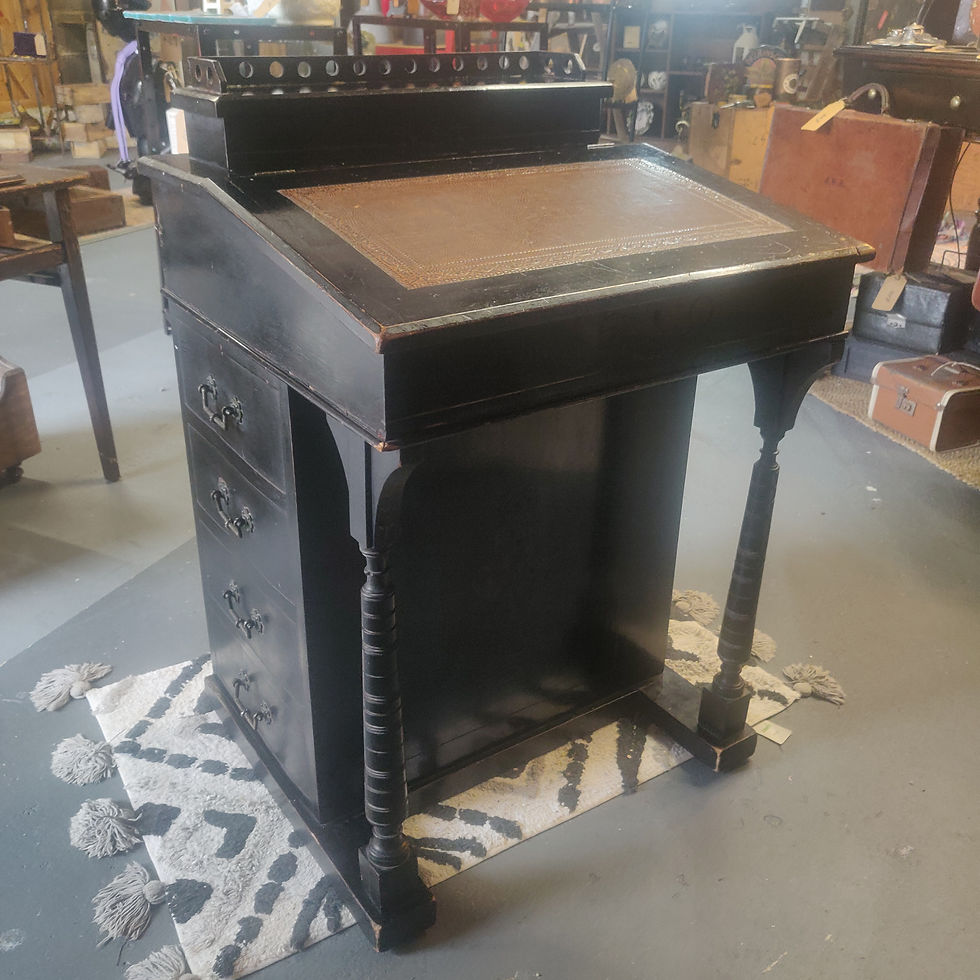 Antique Victorian late 19th Century small ebonized Davenport desk
