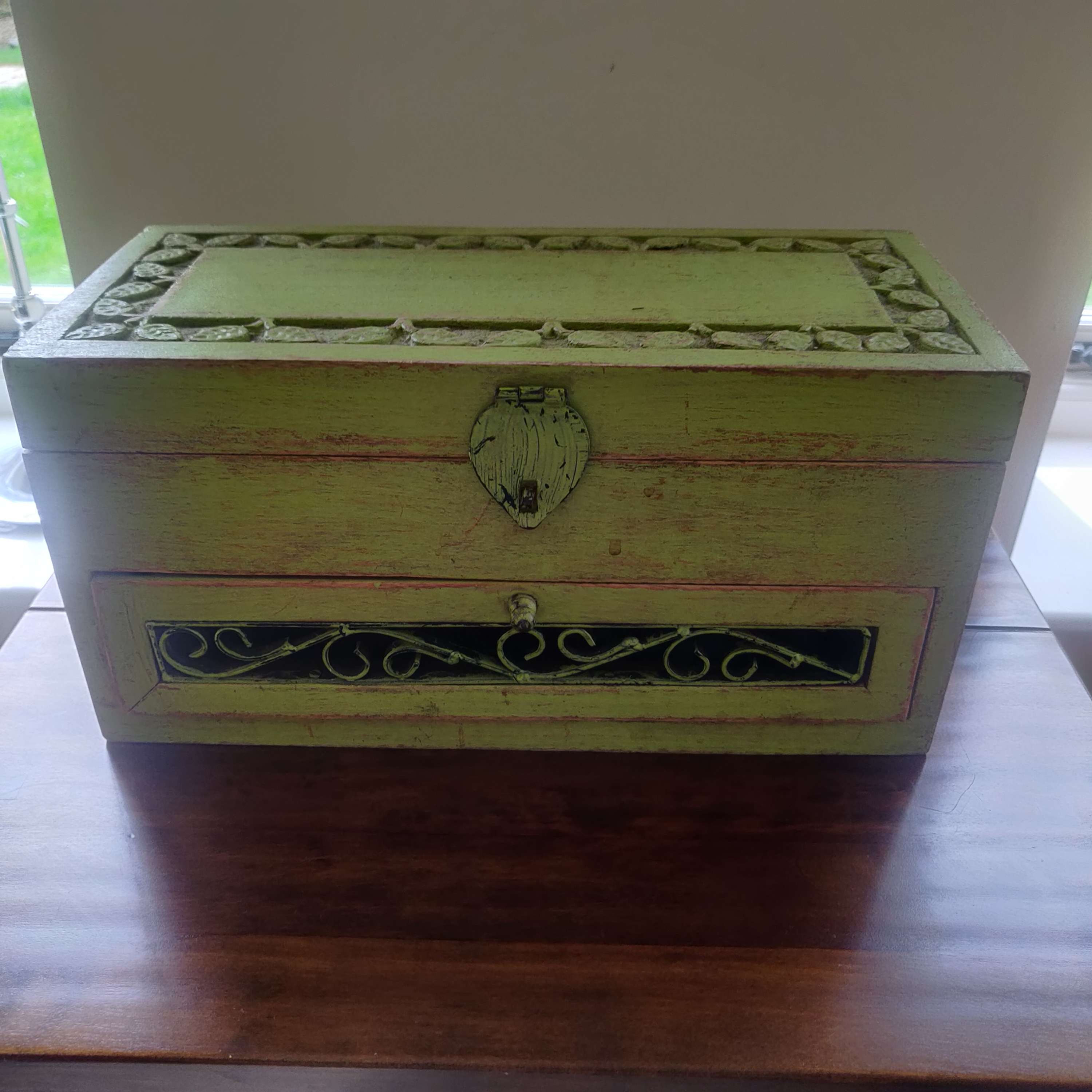 hand painted green wooden box