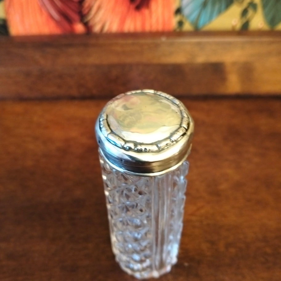Antique 1913 Edwardian silver top cut glass dressing table jar Birmingham L&S