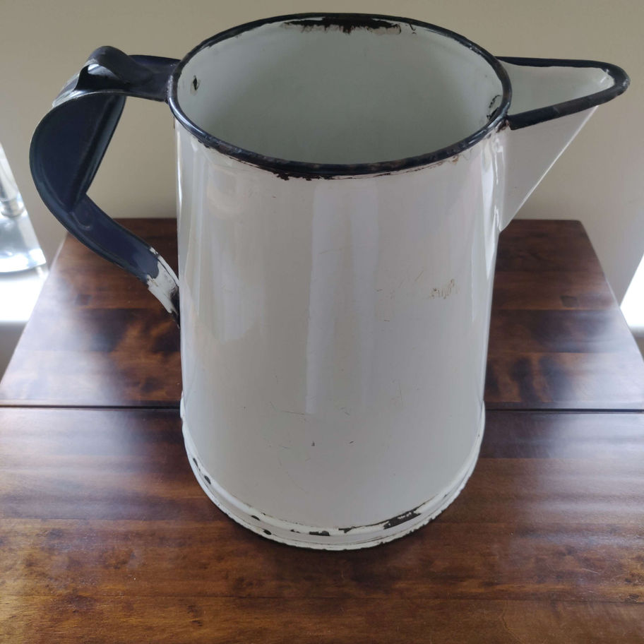 vintage enamel milk jug white