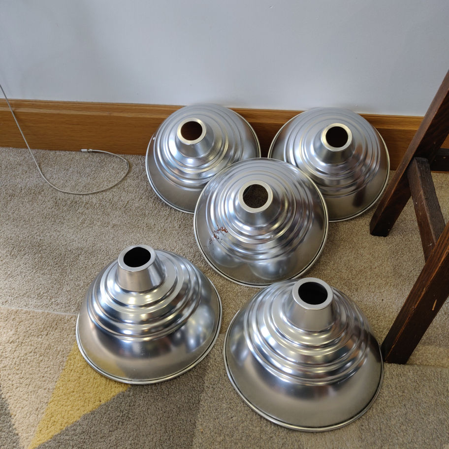 Vintage set of 12 aluminium light lamp shades industrial look