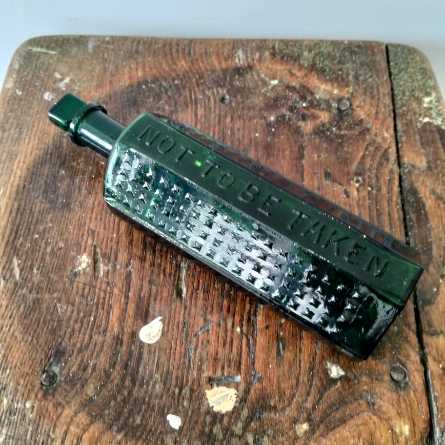 Antique Green Glass Coffin-Shaped “Not To Be Taken” Poison Bottle with Stopper