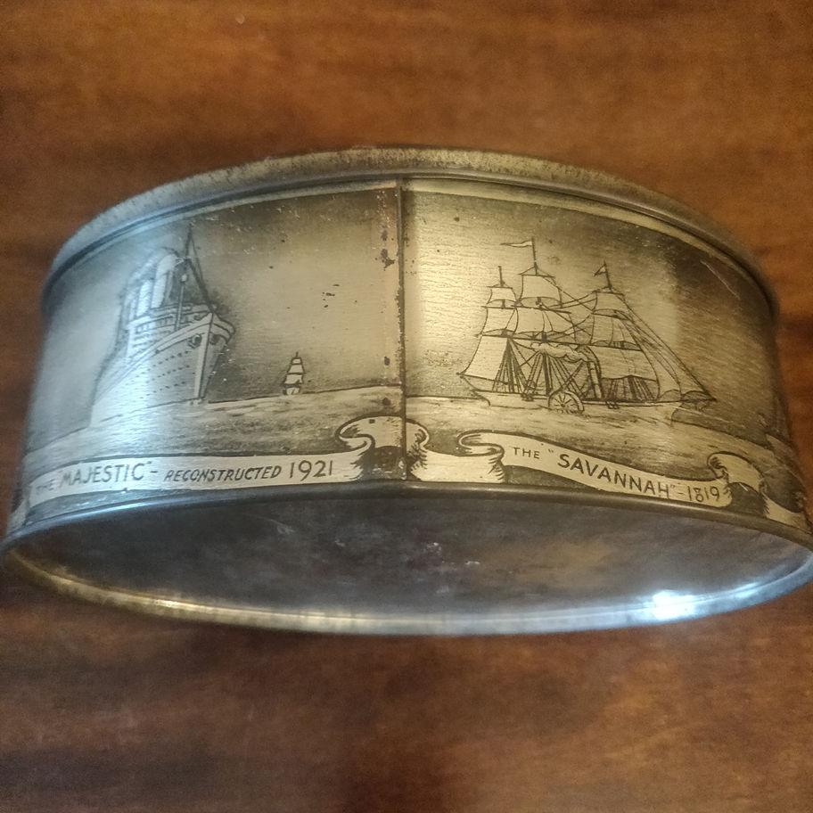 Vintage mid century Benson toffee tin featuring the queen Mary and other ships
