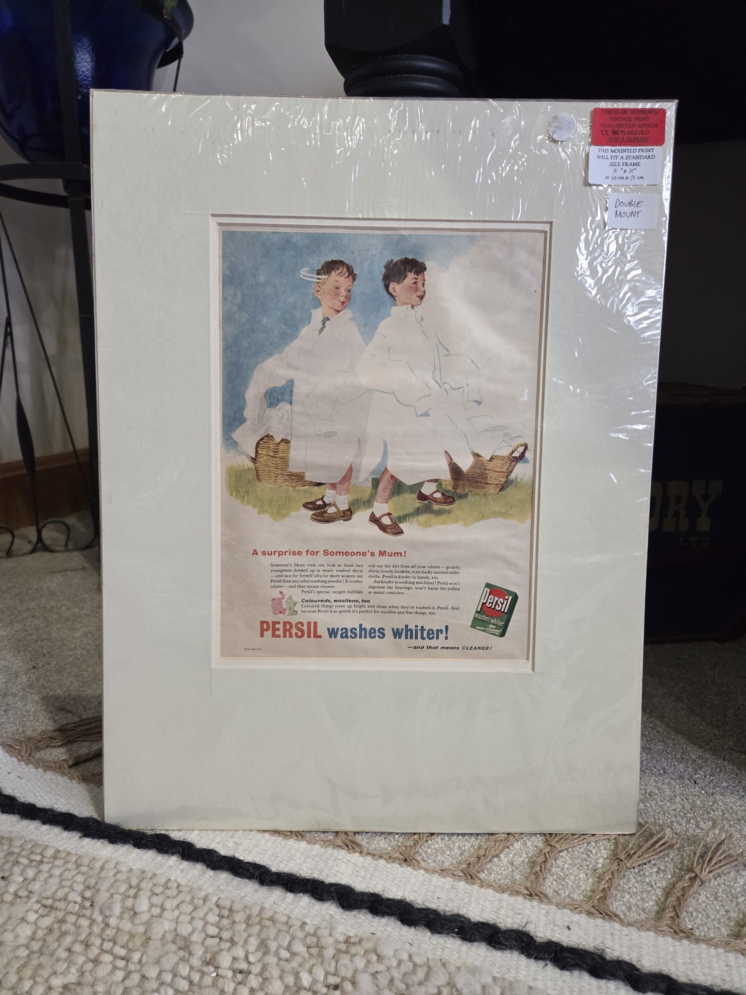 Vintage mid century 1950s original Persil washing powder print double mount !