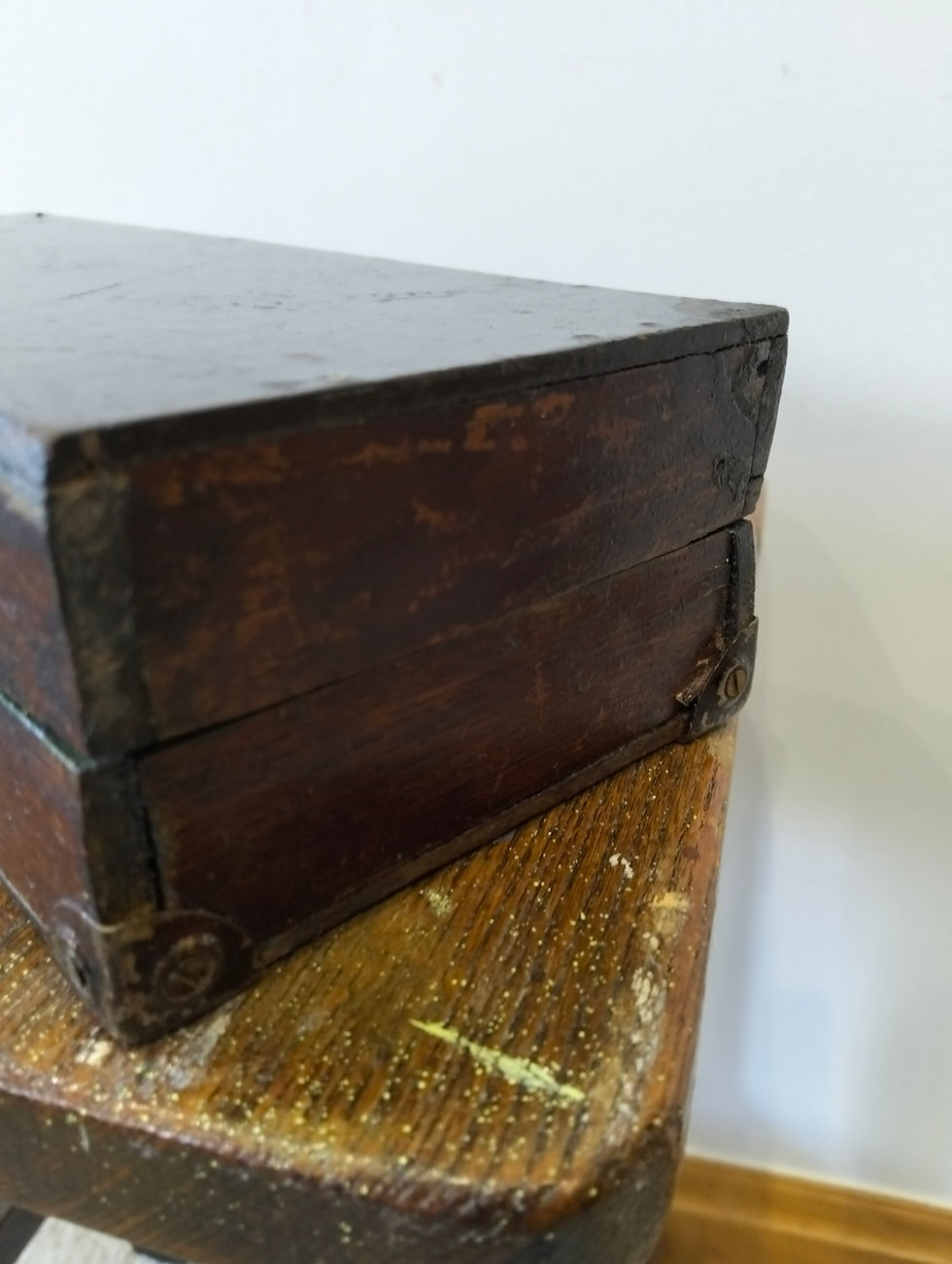 Thumbnail: Vintage Wooden possibly mahogany Storage Box with Green Felt Interior