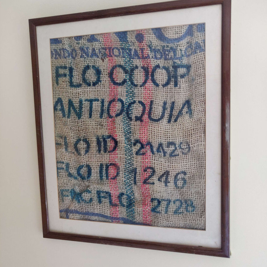 Vintage Hessian coffee sack in a lovely frame