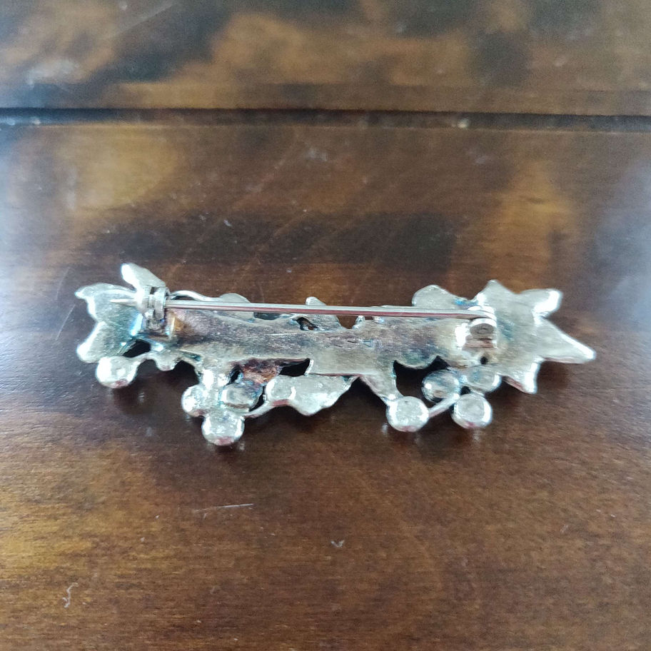 pewter and silver plate flower design brooch