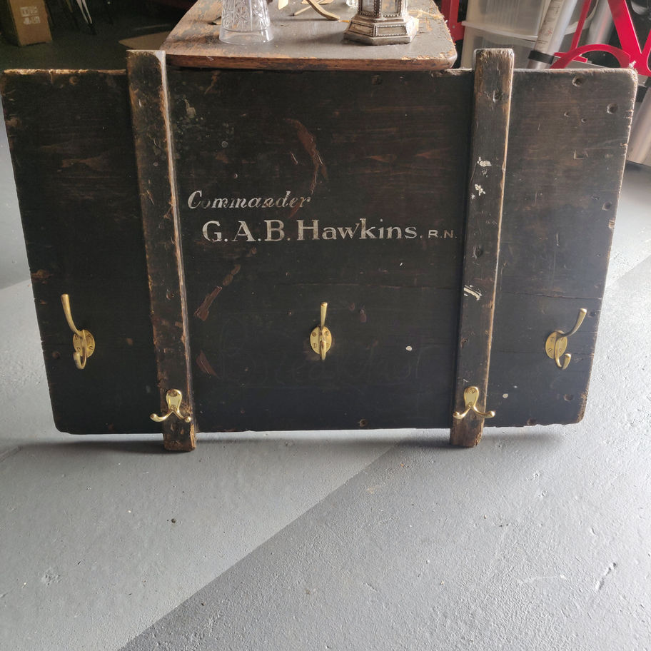 Vintage early 20th century Commander G.A.B Hawkins R N ( royal navy) chest lid