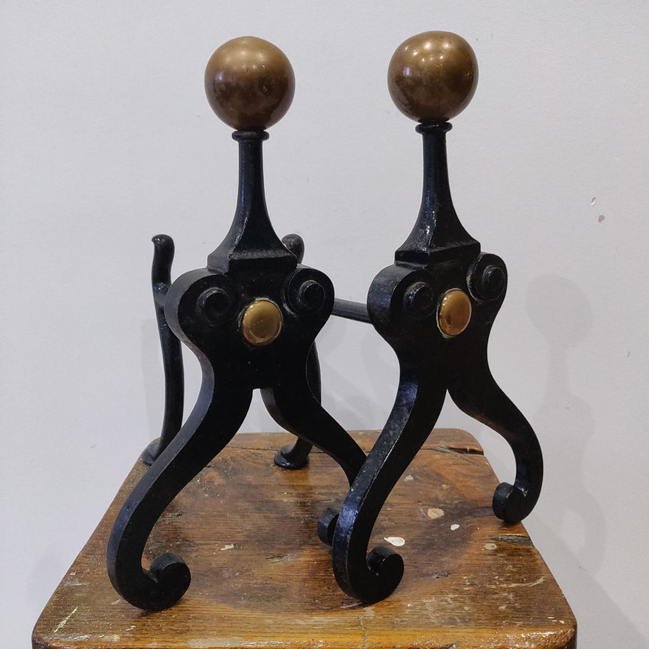 Antique Victorian late 19th century art nouveau (WT&S) William Tonks and sons fire dogs