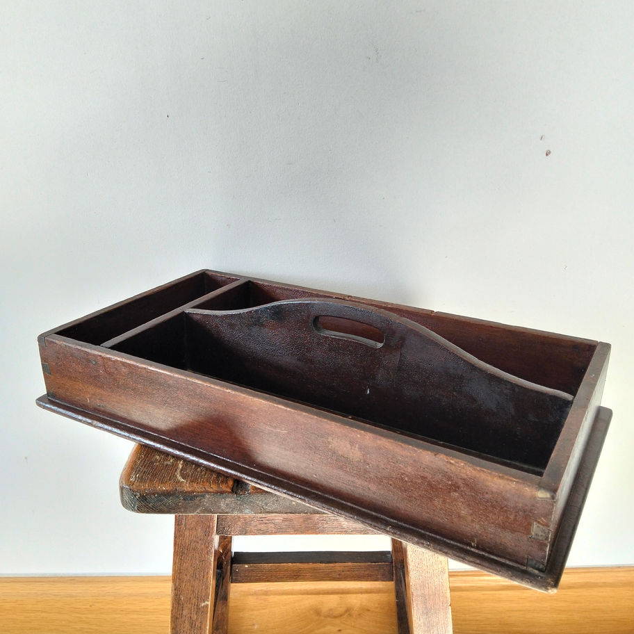 Antique/Vintage Wooden Desktop Organiser / Letter Tray –Dark Stained with handle