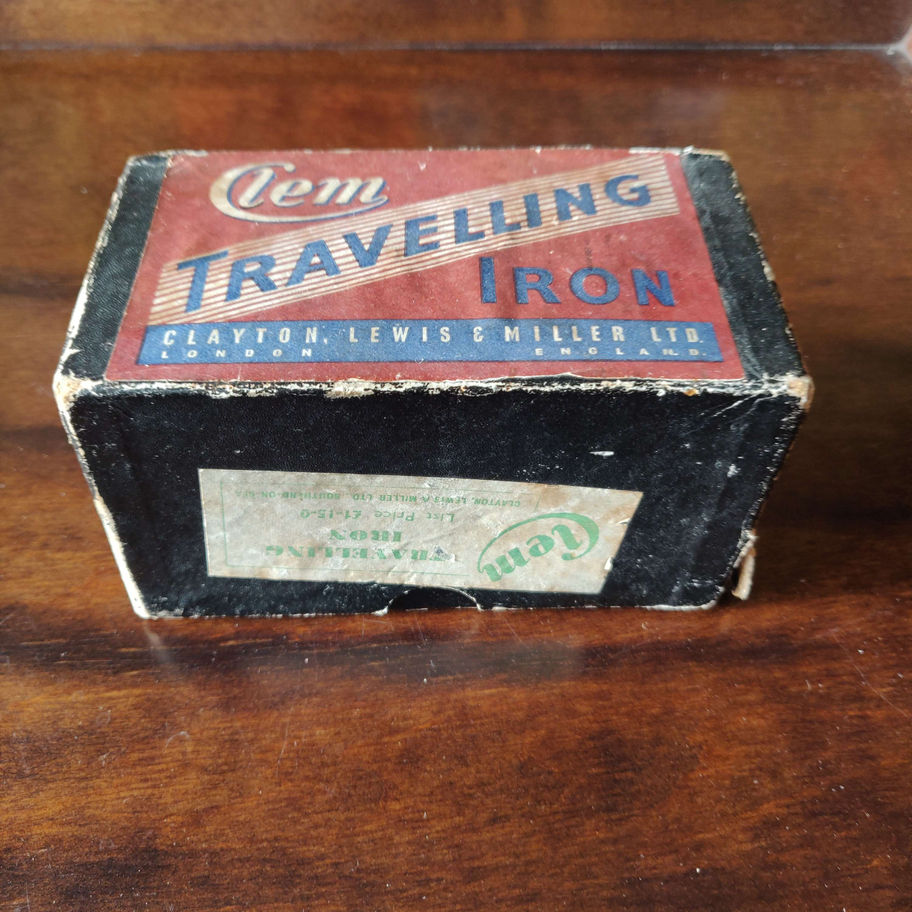 Vintage 1950s gem travelling iron in original box with everything present