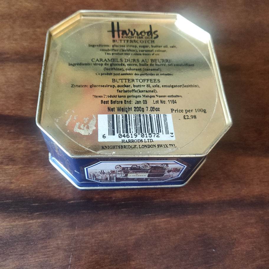 Vintage 2002 Harrods of Knightsbridge London England butterscotch sweet tin