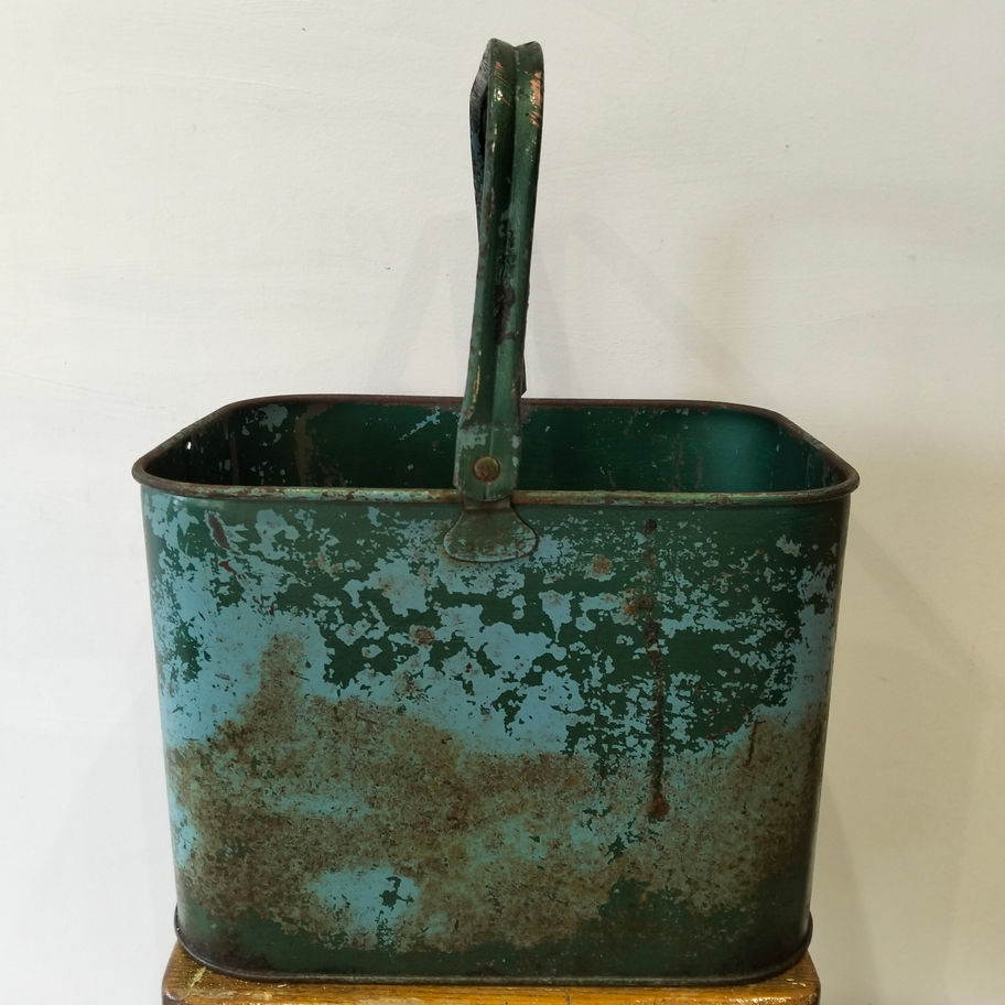 Vintage Tala Metal Utility Carrier – Rustic Green & Blue Industrial Trug