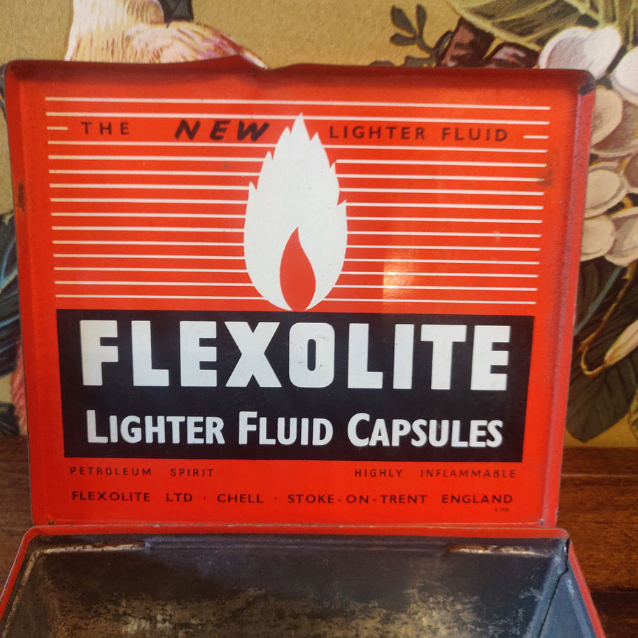 Vintage 1950s 60s Flexolite lighter fluid capsules tin