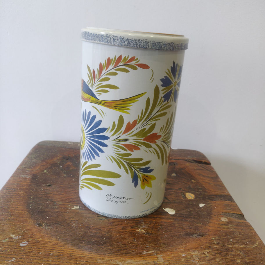 Vintage French massilly Herriot Quimper highly decorated biscuit tin