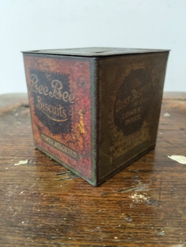 Vintage Bee Bee Biscuits “Tower Assorted” Advertising Tin Money Box