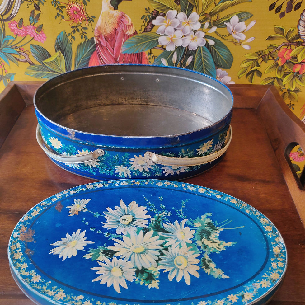 Thumbnail: Vintage Huntley and Palmers biscuit tin adorned with chrysanthemums