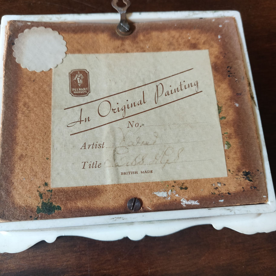 Vintage pair of hand painted oil on board miniatures depicting the swiss alps