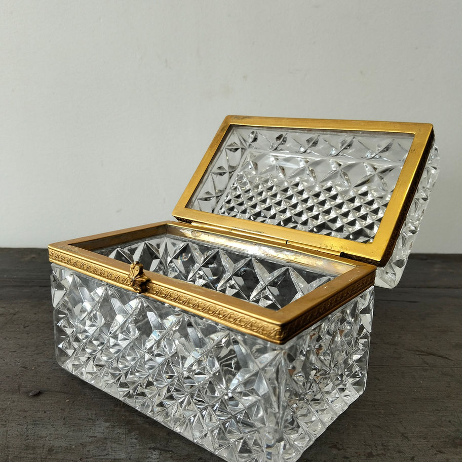 Antique Victorian hobnail cut crystal and ormolu casket possibly French