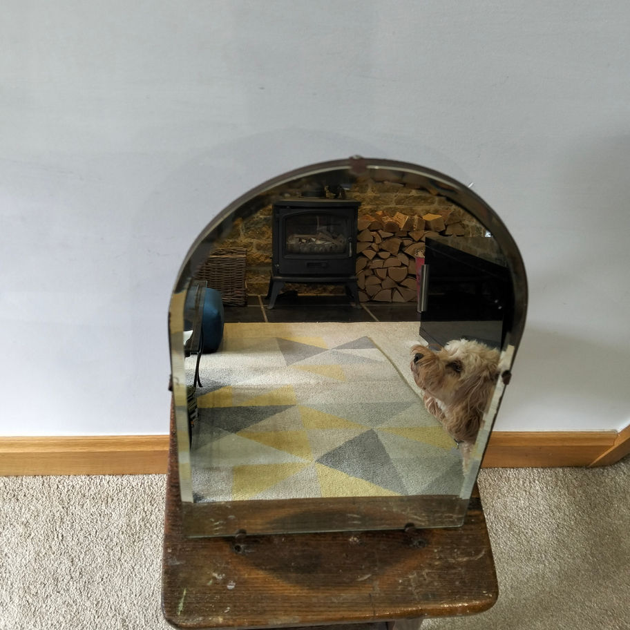 Vintage Art Deco Arched Bevelled Glass Mirror – Wooden Backed – c.1930s–1940s