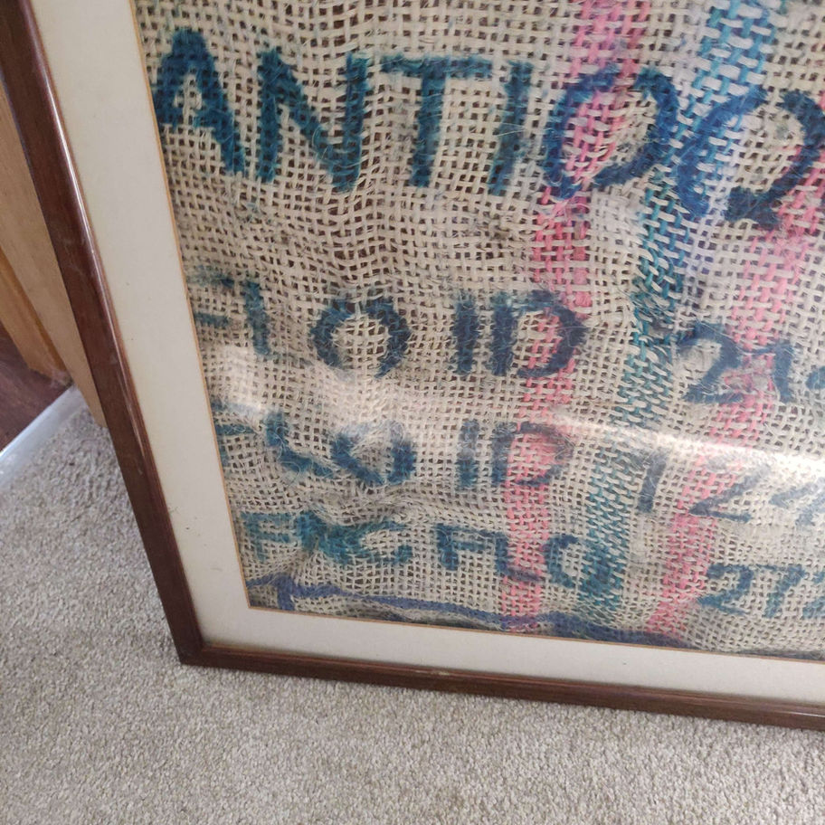 Vintage Hessian coffee sack in a lovely frame