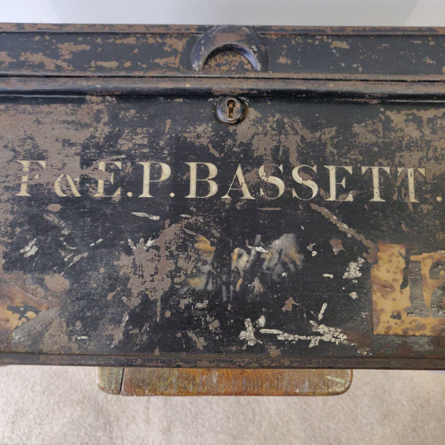 Antique Victorian late 19th or early 20th century metal 2 side handles deed box