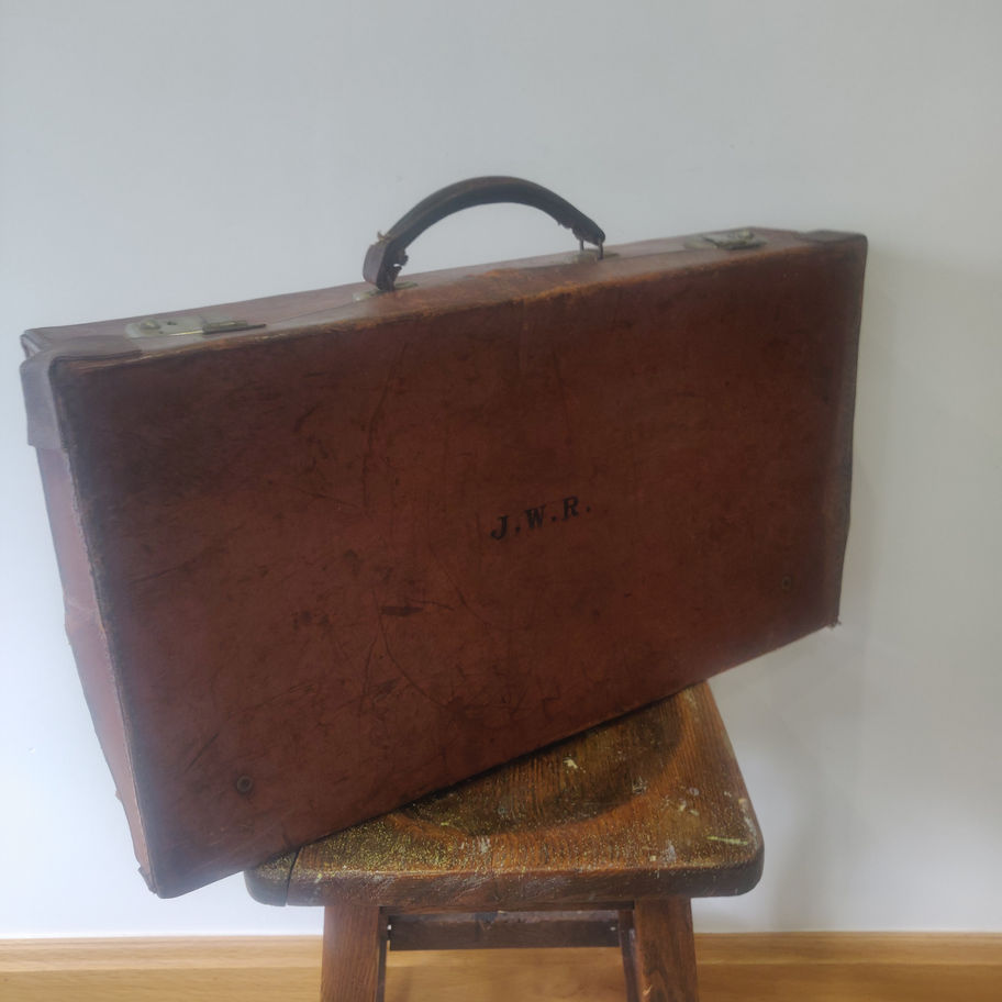Vintage leather brief case with initials JWR amazing display piece