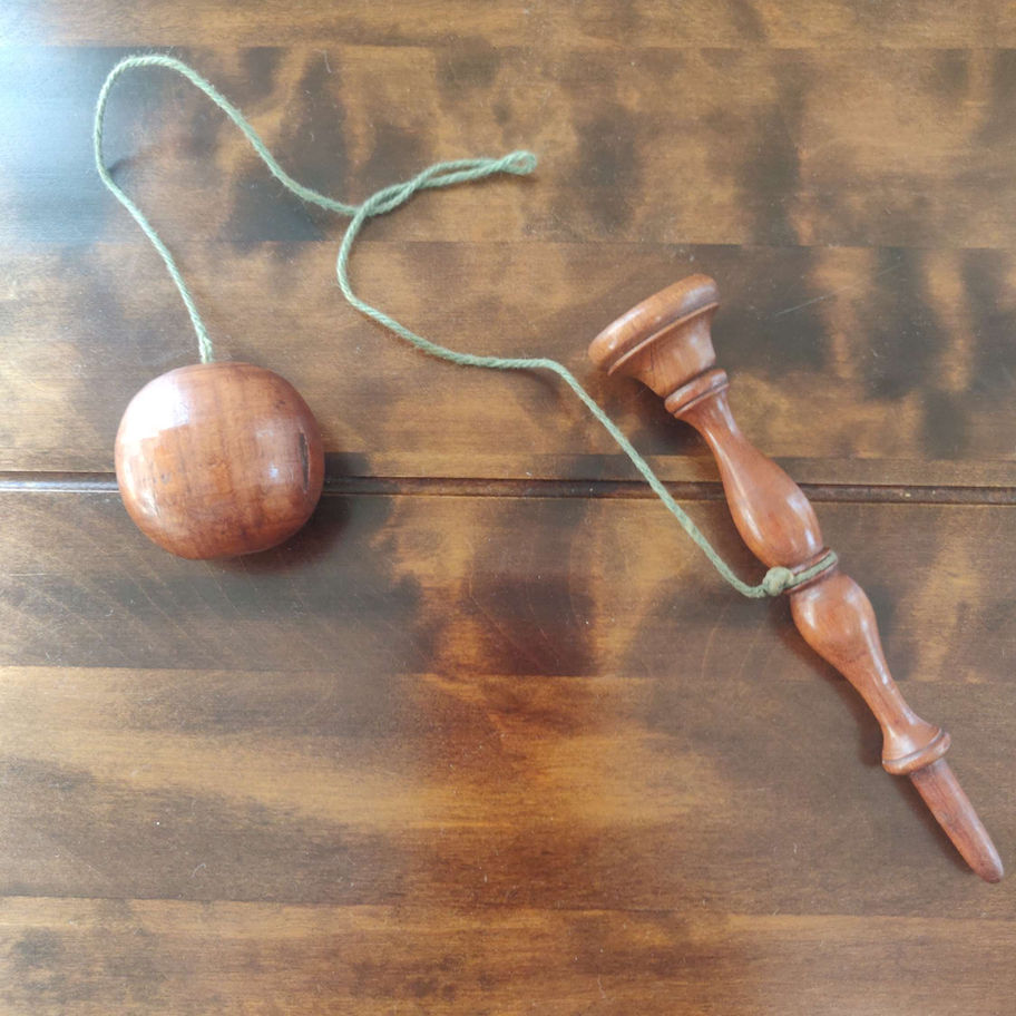 treen toy whistle, ball and cup, rattle and teether