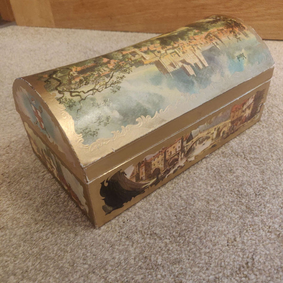 Vintage Terry's chocolate box with an abundance of wool and nylon sewing thread