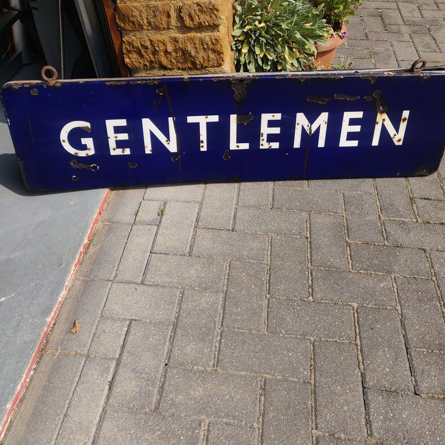Antique Victorian probably early 1900s blue enamel gentlemen train station sign