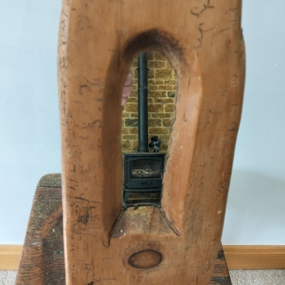 Antique Wooden Loom Shuttle / Textile Tool Mirror – Rustic Industrial Folk Art