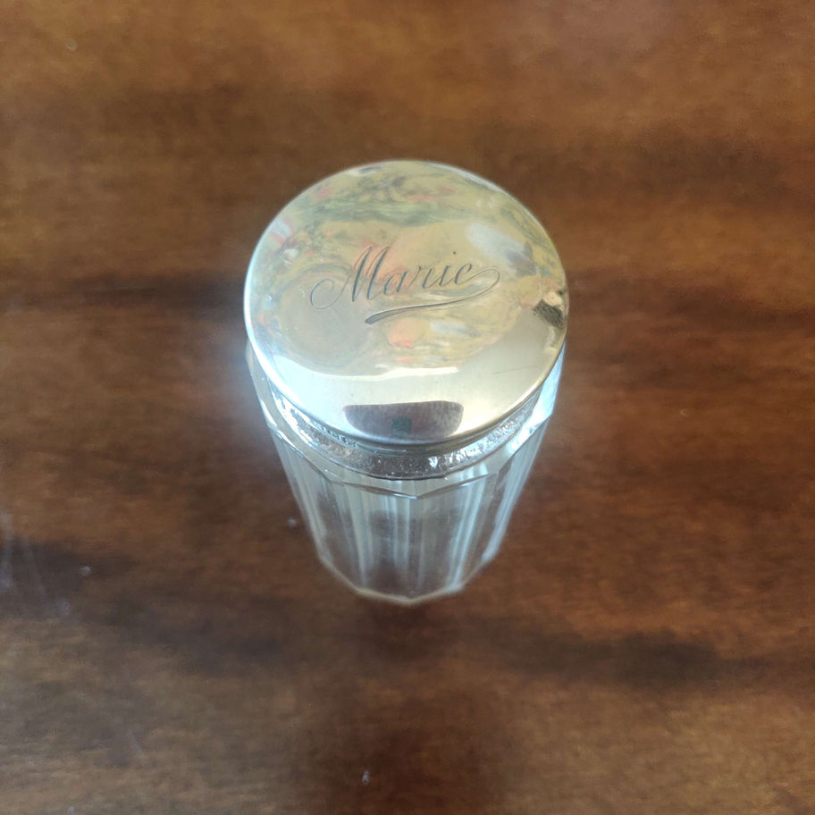 Antique 1917 first world war silver top and cut glass ribbed jar London W&h