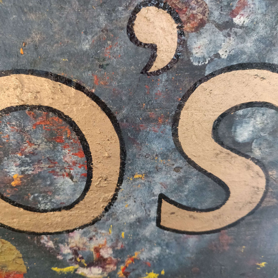 Hand made and painted curios sign on board