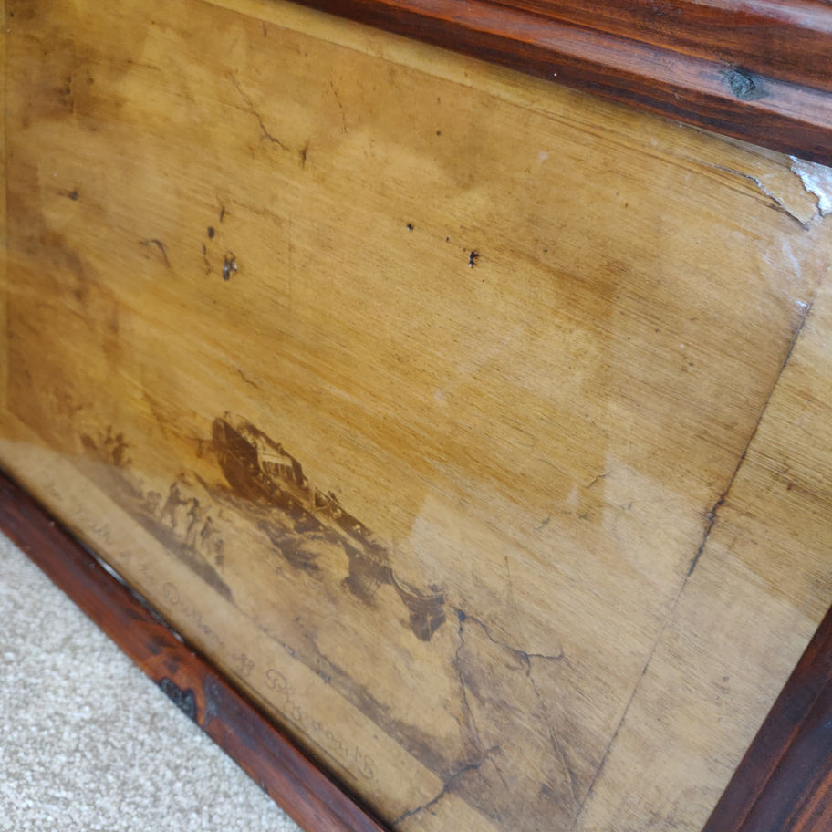 Antique Victorian 1880s lithograph on wood the Wreck of the Dutton off Plymouth