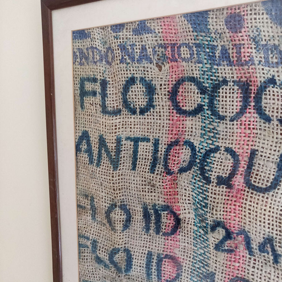 Vintage Hessian coffee sack in a lovely frame