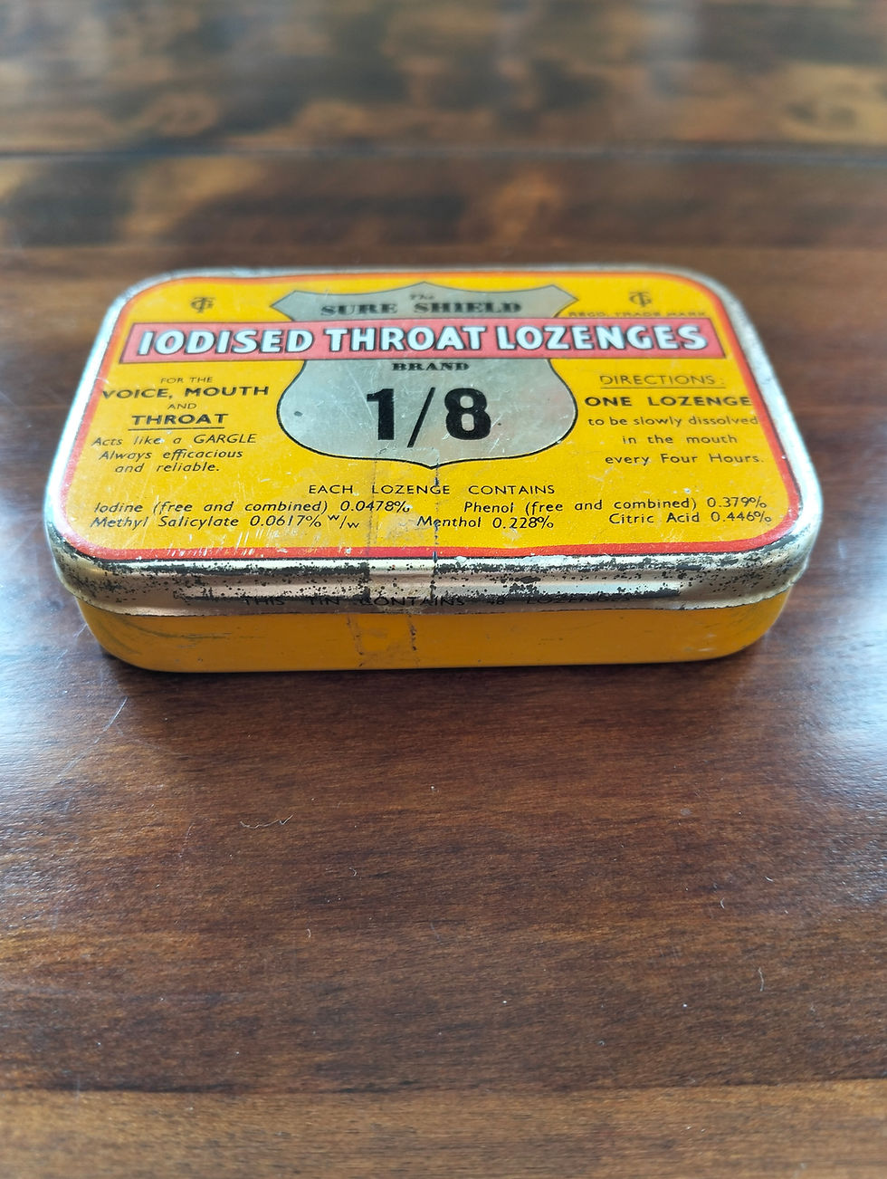 Vintage “Sure Shield” Iodised Throat Lozenges Tin By Thos. Guest & Co., Ltd.