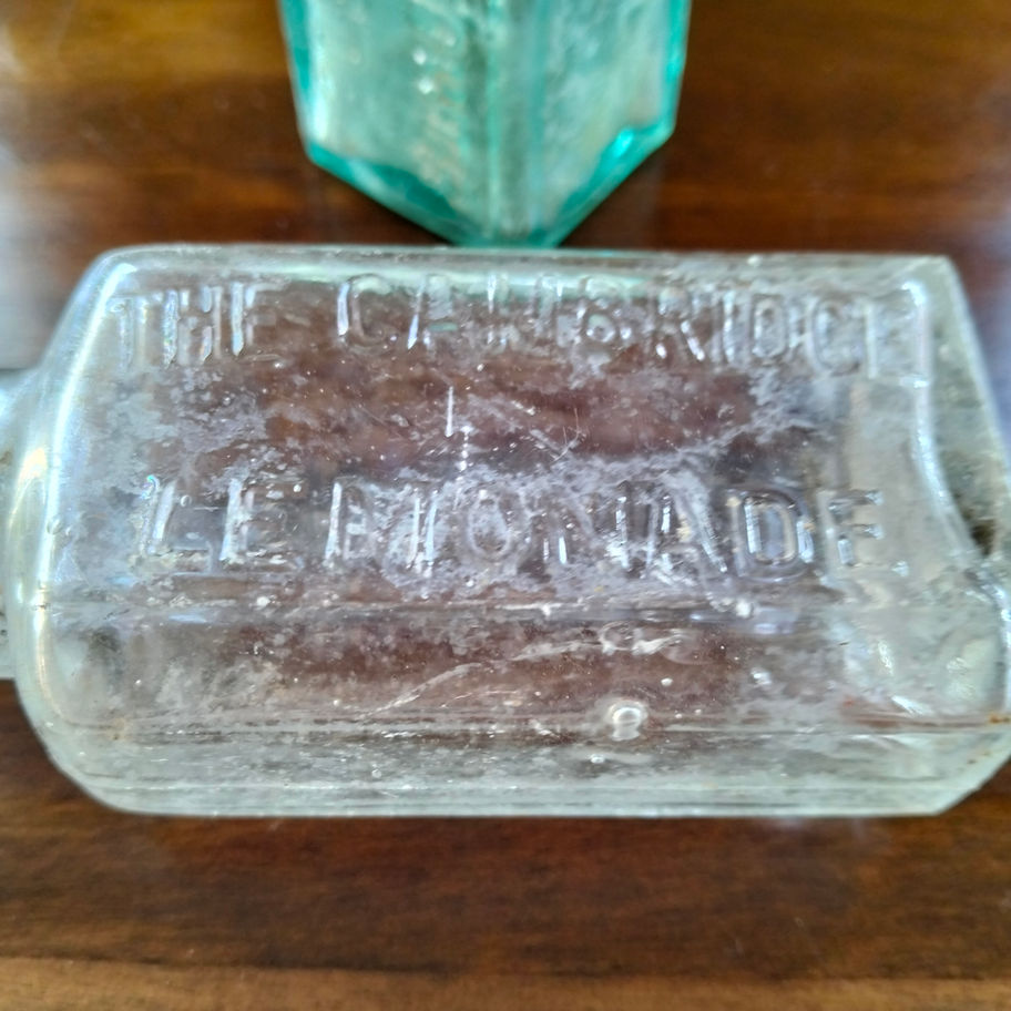 Antique pair of lemonade bottles Eiffel tower/ Cambridge lemonade